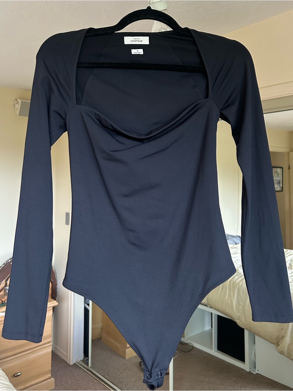 Babaton Navy Long-Sleeve Square-Neck Bodysuit